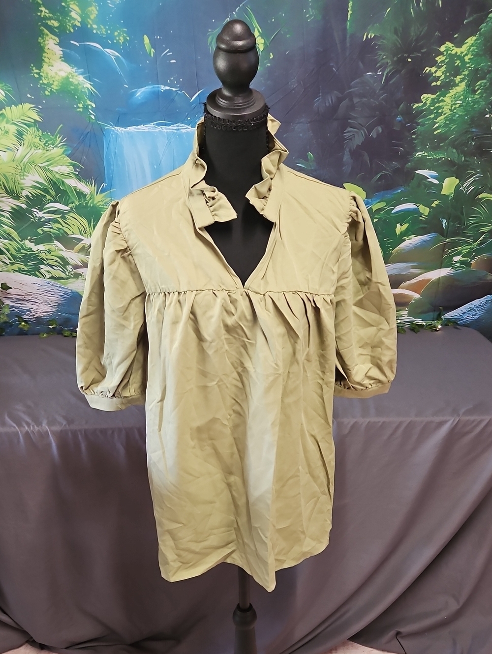 Unbranded Olive Puff Sleeve Blouse